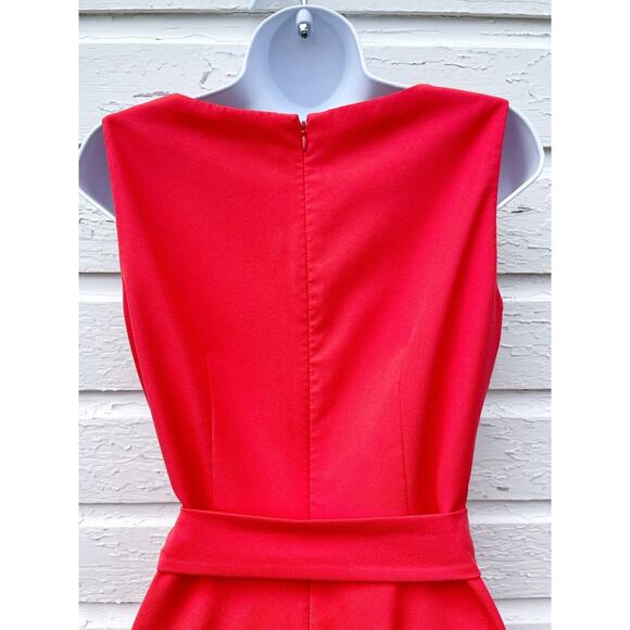 Alex Marie Dress Womens 2 Coral Orange Asymmetrical Sleeveless Tie Waist Knee - Picture 4 of 4